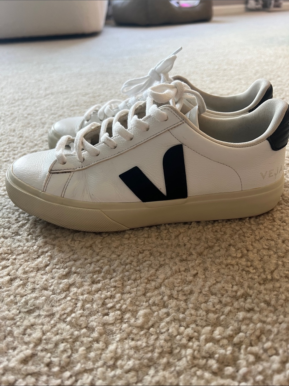 Veja White Leather Sneakers with Black V Logo